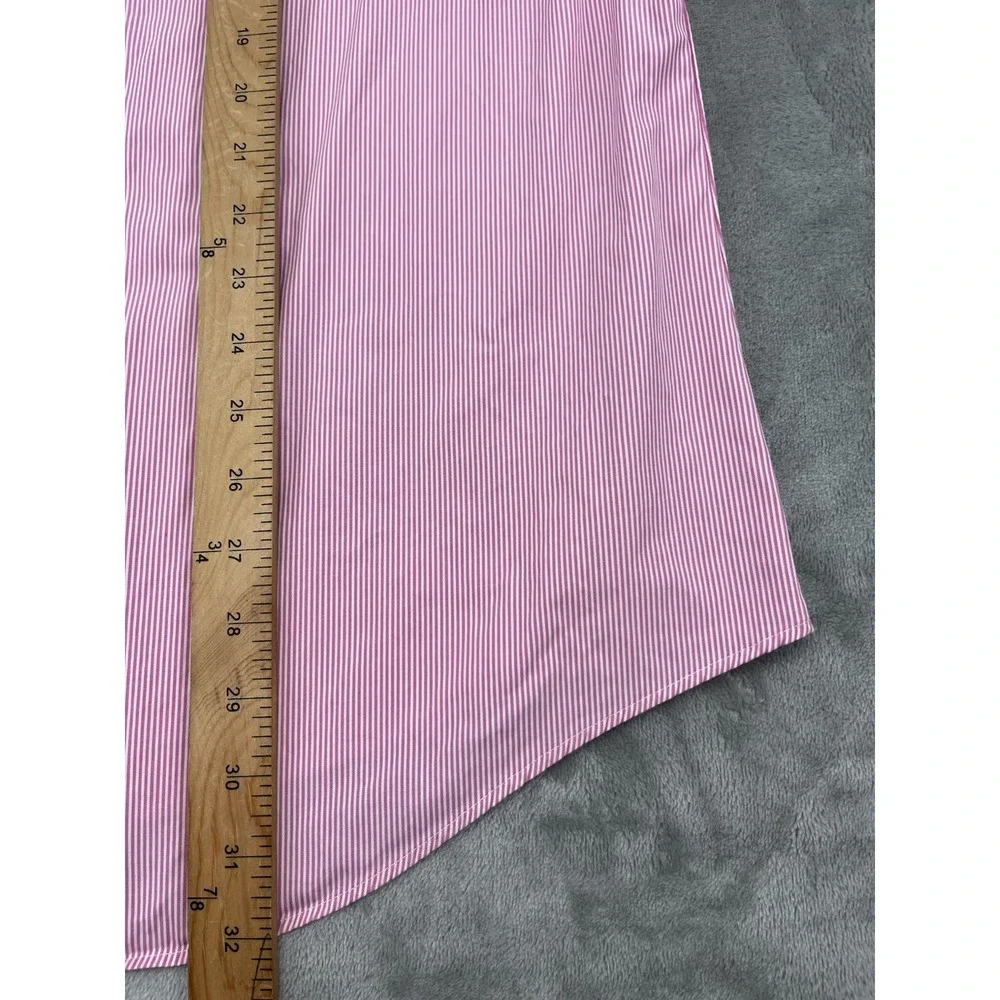 Polo Ralph Lauren Shirt Men 17/43 Pink Striped Back Pleat Button Up Long Sleeve